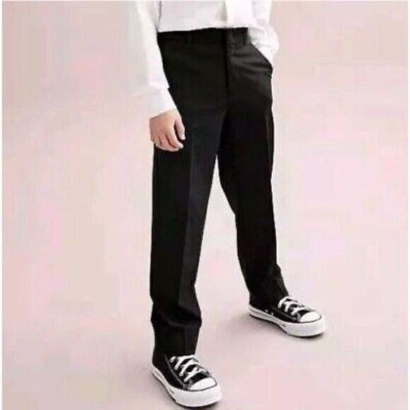 NWT Izod Boys Black Flat Front Stretch Devant Plat Extensible Dress Pants - Sz 7 - Picture 1 of 3